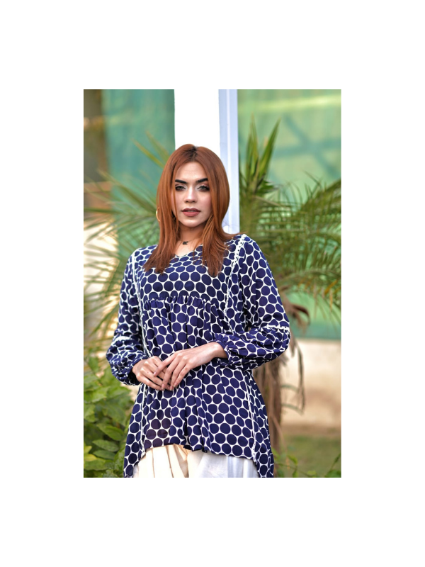 2 Pc linen printed short frock with laces - Image 3