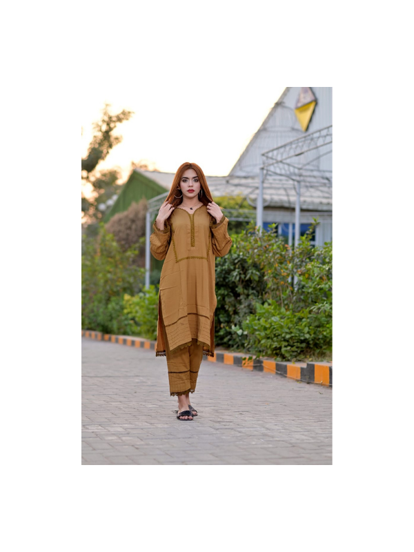 2 Pc linen dress with laces - Image 4