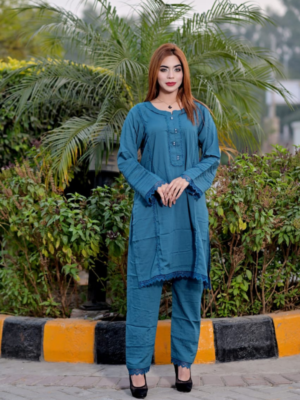 2 Pc stylish linen dress with laces