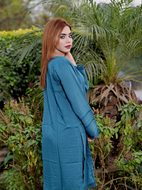 2 Pc stylish linen dress with laces - Image 2
