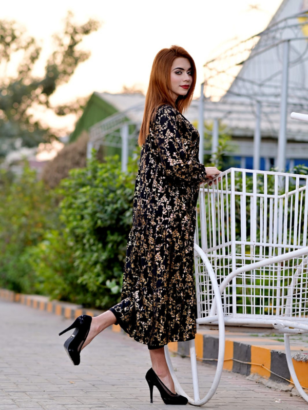 1 Pc Glitter Linen frock in premium quality - Image 2