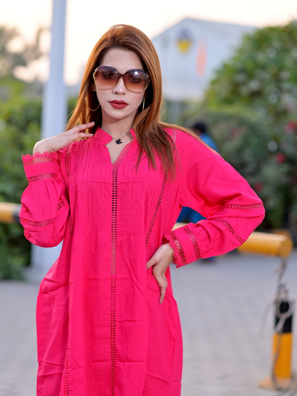 2Pc stylish linen dress with laces - Image 4