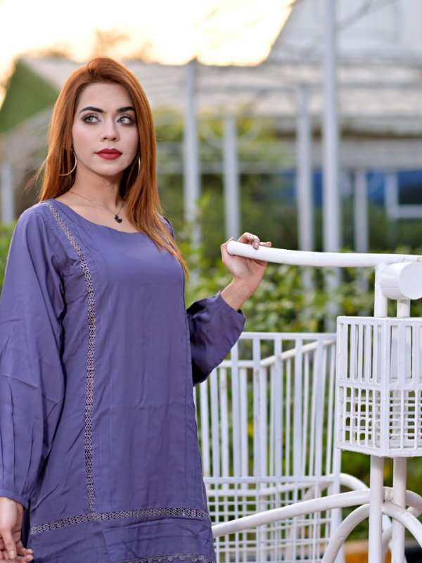 2 Pc stylish linen dress with laces - Image 3