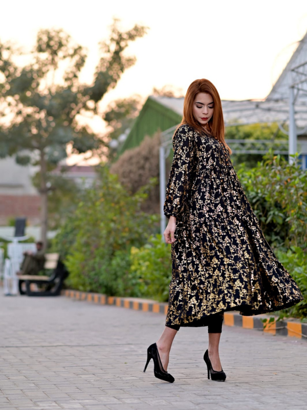 1 Pc Glitter Linen frock in premium quality - Image 5