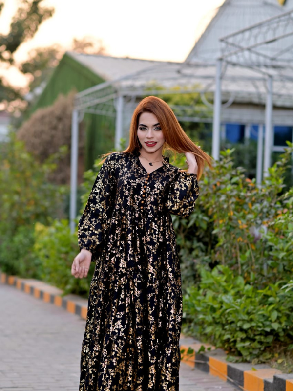 1 Pc Glitter Linen frock in premium quality - Image 4