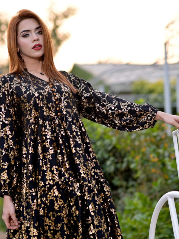 1 Pc Glitter Linen frock in premium quality - Image 3